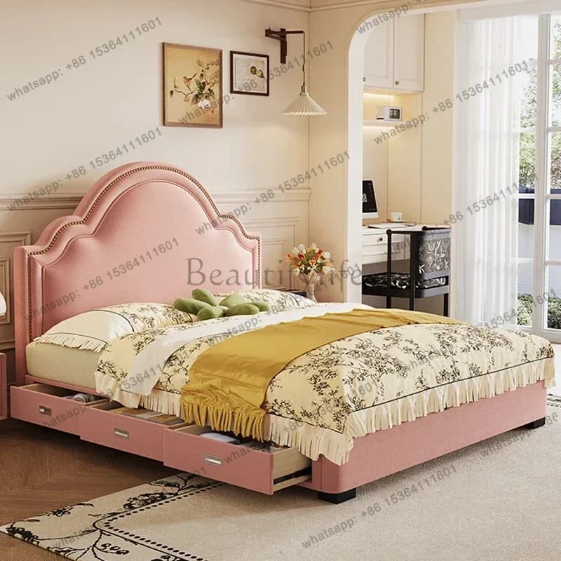 LJY Princess Sleeping Massage Bed Children Girls Full Wooden Bed Simple Bedroom Double Platform Letto Matrimoniale Trendy Furnit