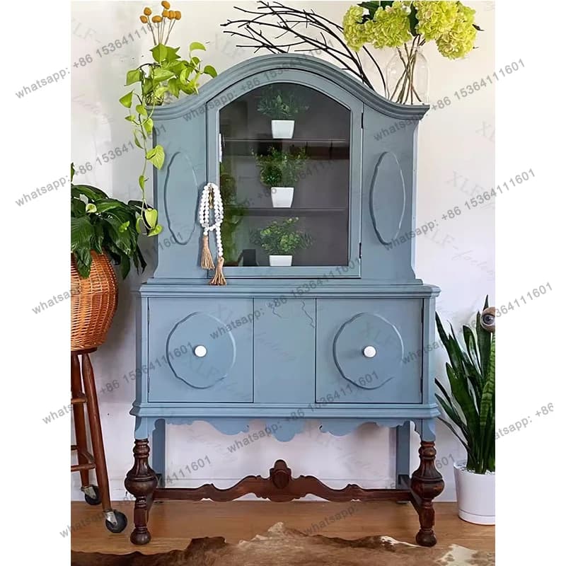 56French solid wood old carved storage dining side cabinet European pastoral retro entrance decorative cabinet