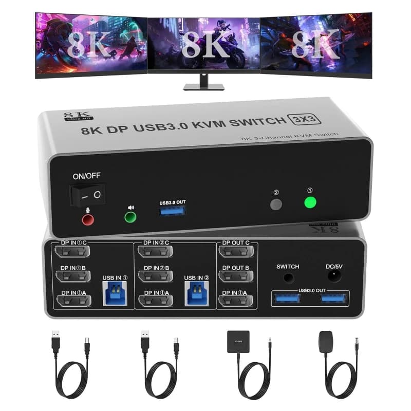 High definition KVM switch 2 in 3 out expansion 3 screen 2 in 3 out
