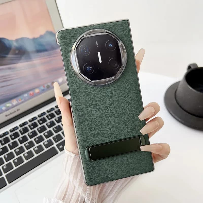 For Huawei Mate X6 Case ELVEV Luxury Genuine Leather + Hard PC Frame Kickstand Cover