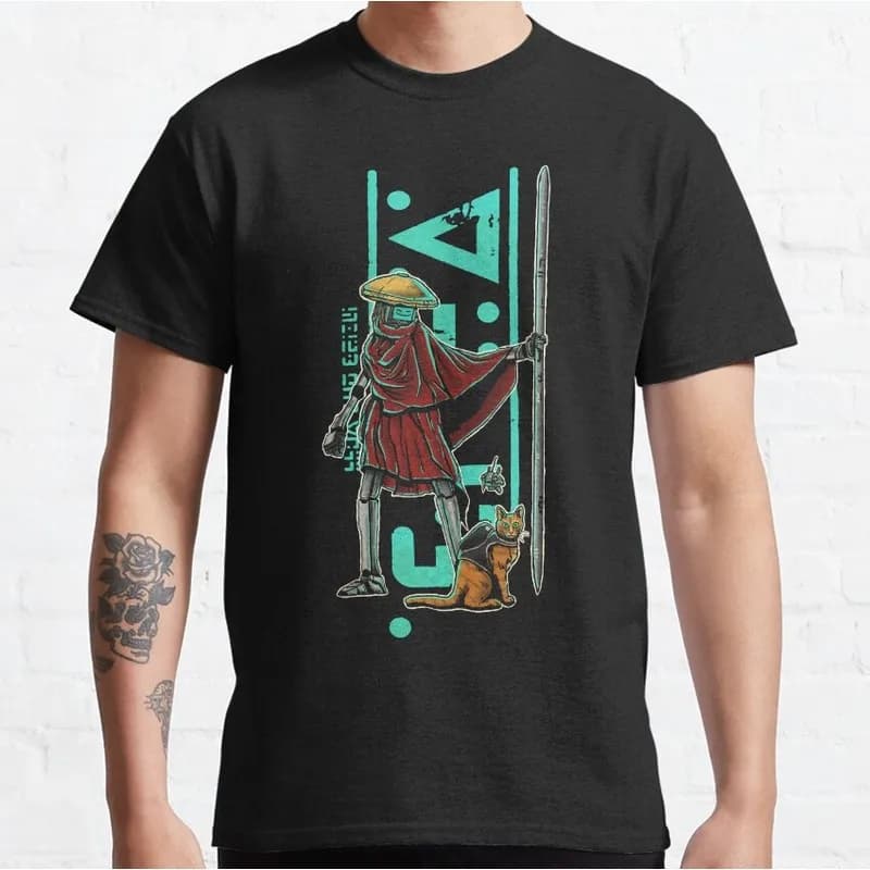 Stray Video Game Cat Graphic T‑Shirt O‑Neck Short Sleeve Unisex Tees Cyberpunk Stray Cat Print Casual Streetwear For Gamer Fans