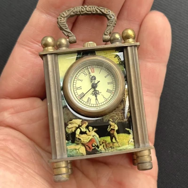 Brass Retro Disc Mechanical Clock Crafts Collectible Table Decor