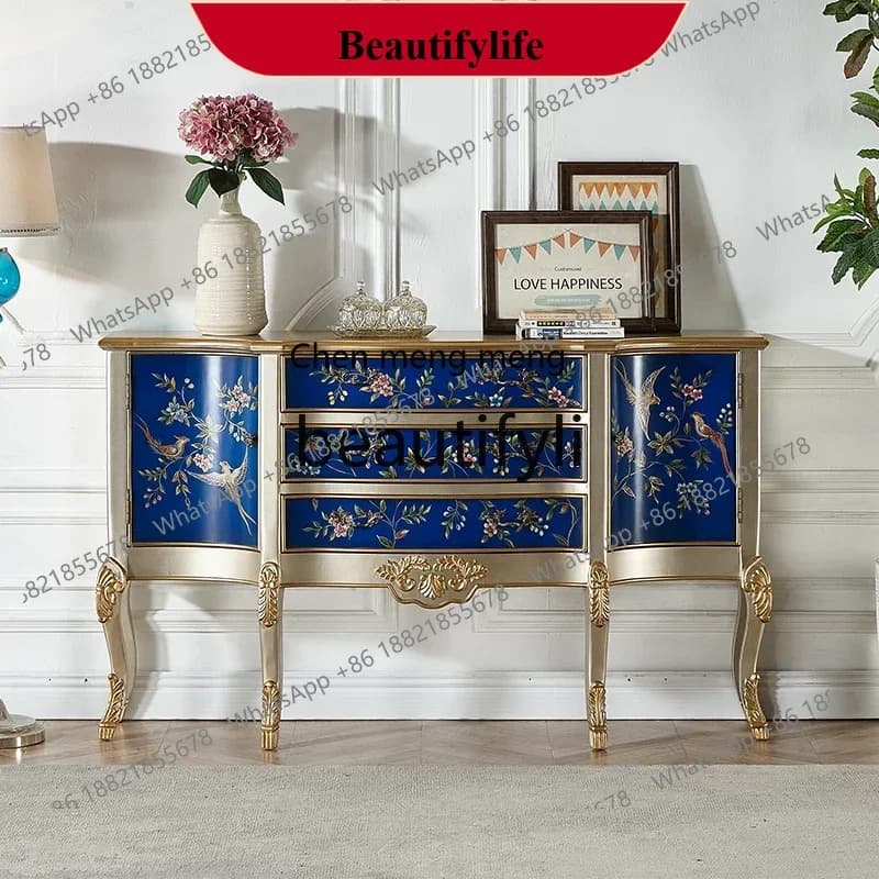 D178 European-style painted entrance dining side cabinet living room solid wood locker decorative cabinet light luxury furnitur