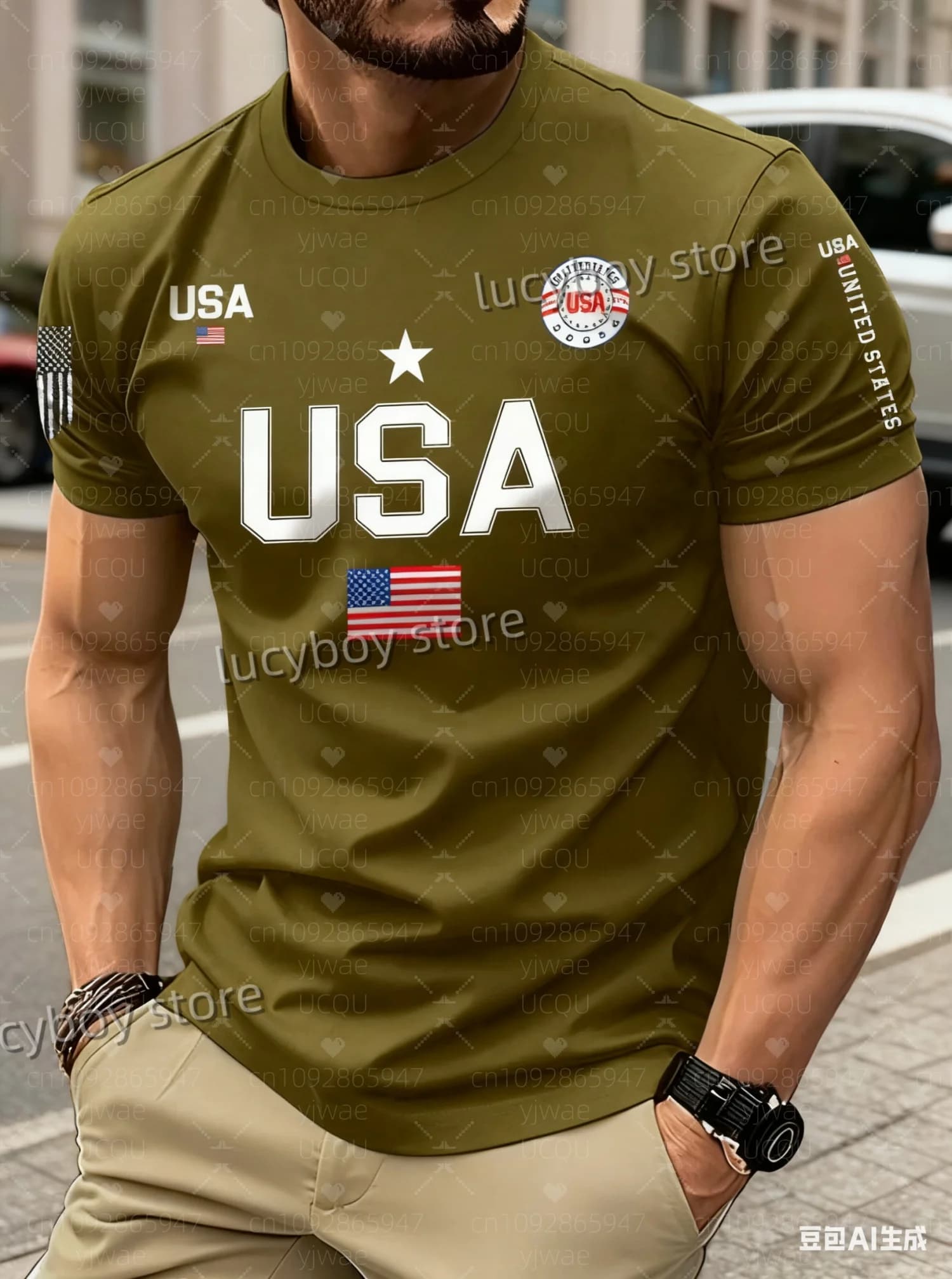 2025 Autumn Men 3D USA Flag Print Football Jersey Graphic T Shirt O-Neck Short-Sleeved Top Daily Street Men T-Shirt Men Clothing