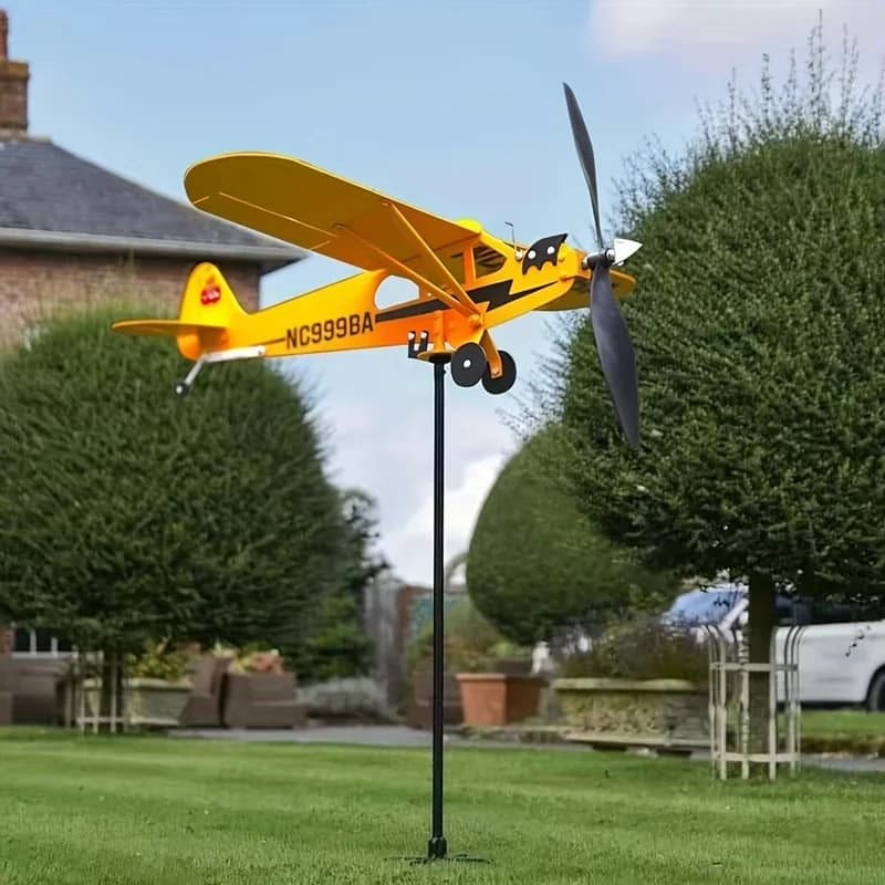 Creative Weather Vane Wind Direction Compass Pipe Airplane Weathervane Windmill 3D Outdoor Garden Decoration Metal Windmill