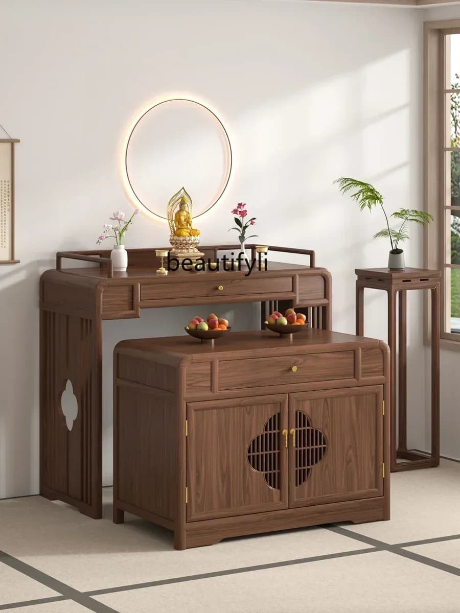 35Solid Wood Domestic Buddhist Hall Buddha Cabinet Light Luxury God of Wealth Worship Buddha Shrine Living Room Incense TableAsm