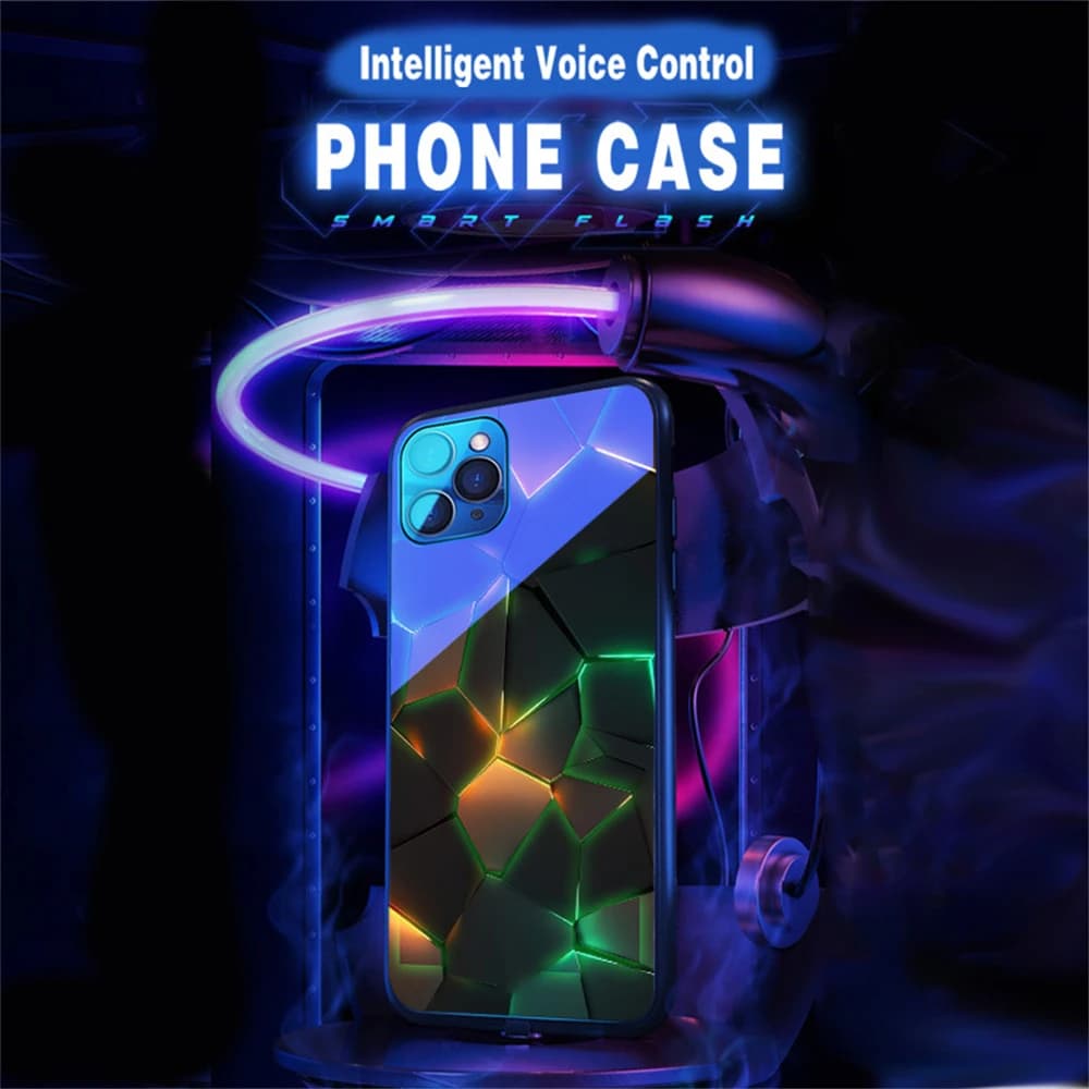 Luxury Mechanical Rhombus LED Light Up Glass Phone Case Back Cover for iPhone Air 17 16 E 15 14 13 12 11 pro Max plus