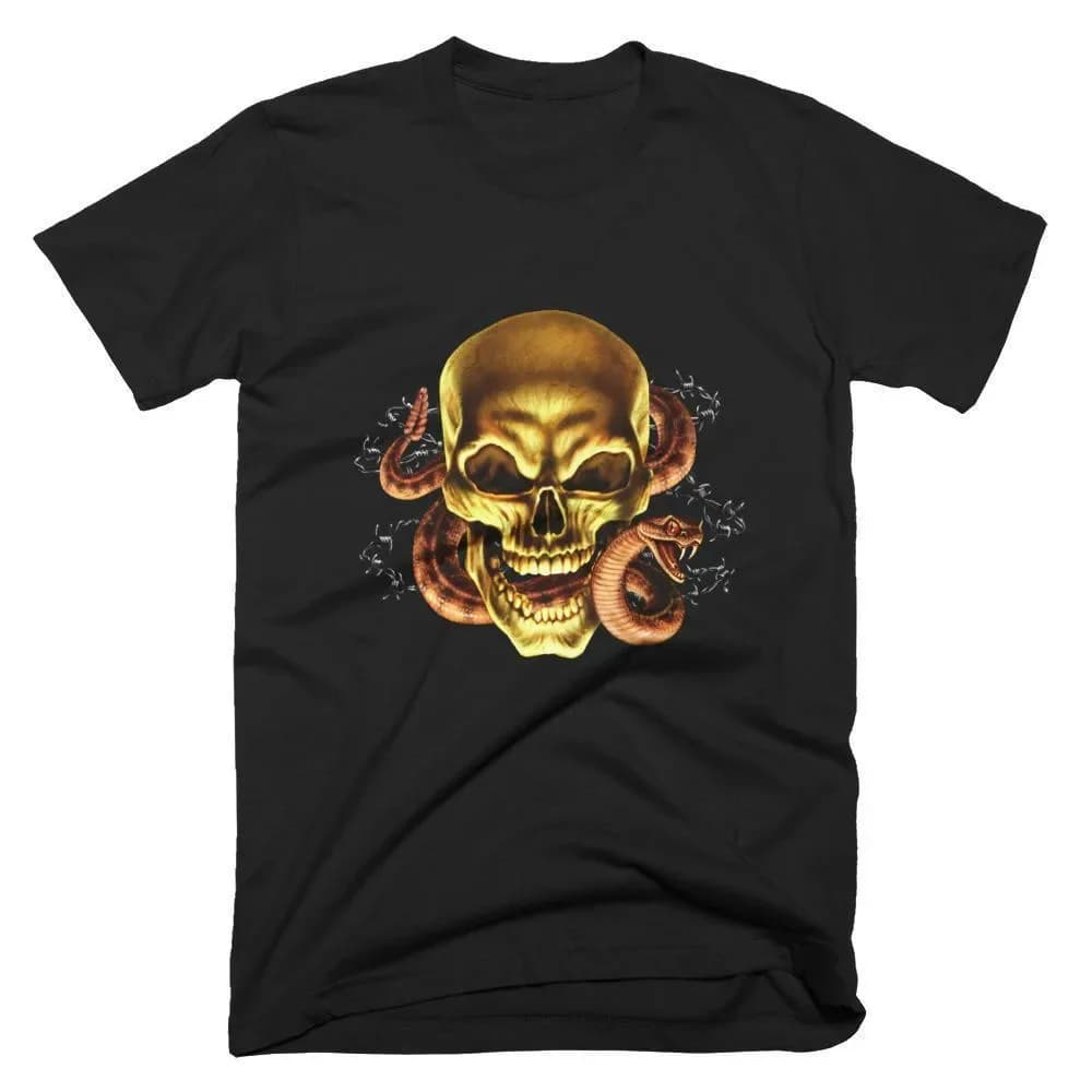 Leisure Weird Horror Skull & Snake Graphic T-Shirt 100% Cotton O-Neck Short Sleeve Summer Casual Mens T-shirt Streetwear