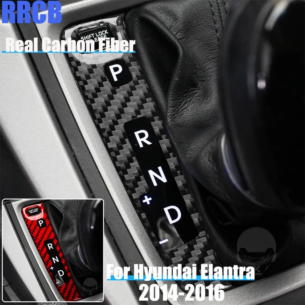 Real Carbon Fiber Car Accessories Gear Shift Button Panel Decorative Trim Soft Cover Sticker For Hyundai Elantra 2014 2015 2016
