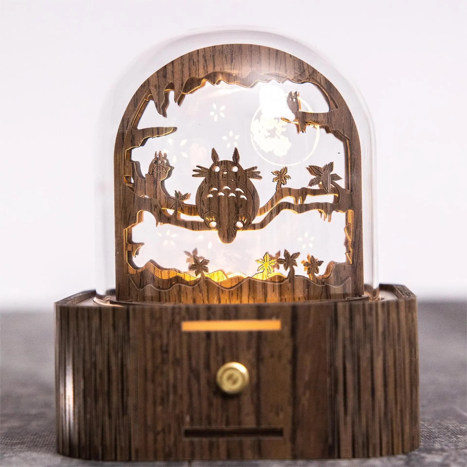Magic Castle Train 3D Stereoscopic Night Light Wooden Paper Carving Touch Black Walnut Romantic Music Box For Birthday Gift