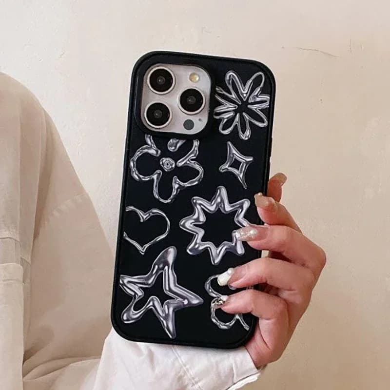Water Waves Stars Flowers Moon Magnetic Black Frosted Phone Case Cover for IPhone 13 14 15 16 Pro Max Case