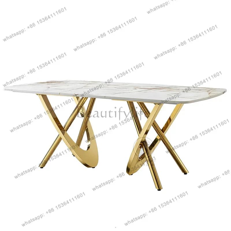 D14Italian modern light luxury rock slab dining table household stainless steel rectangular dining table 6 seats