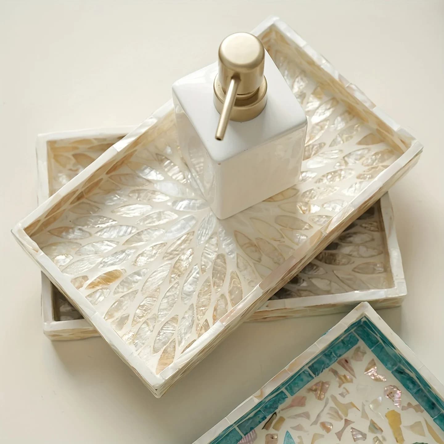 Elegant Shell Decorative Tray Handcrafted Coffee Table Dining Table Serving Tray Livingroom Decoration Home Storage Accessories