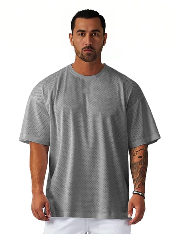 Happyjeffery Men Summer T-shirts Oversized Mesh Short Sleeve Tops Gym Tees Shirts Male O Neck Solid T shirt Tshirts T05