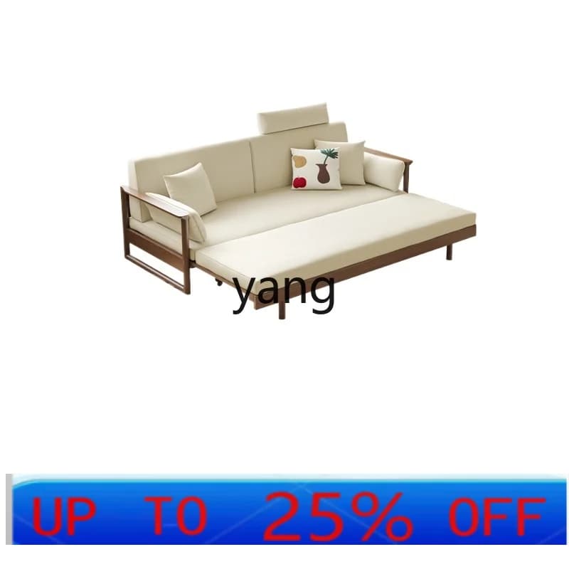 lmm Japanese-style all-solid wood multi-functional folding sofa bed living room fabric telescopic solid wood sofa