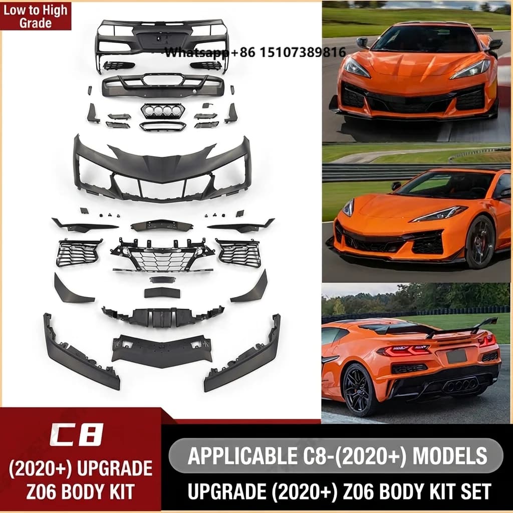 Factory Car C8 Front Rear Bumper Upgrade Z06 Style Body Kit for Corvette C8 2020+ With Lip Diffuser Conversion Kit