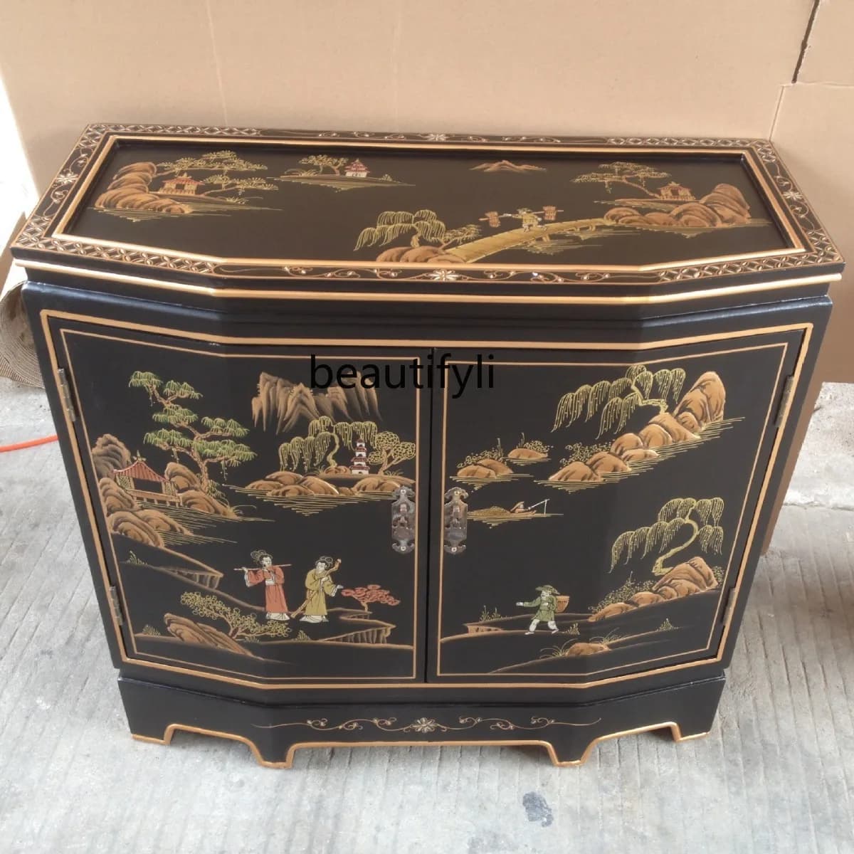 Two-Door Cabinet Entrance Cabinet Painted Furniture Hand-Painted Landscape Hallway Decorative Cabinet Complete Set