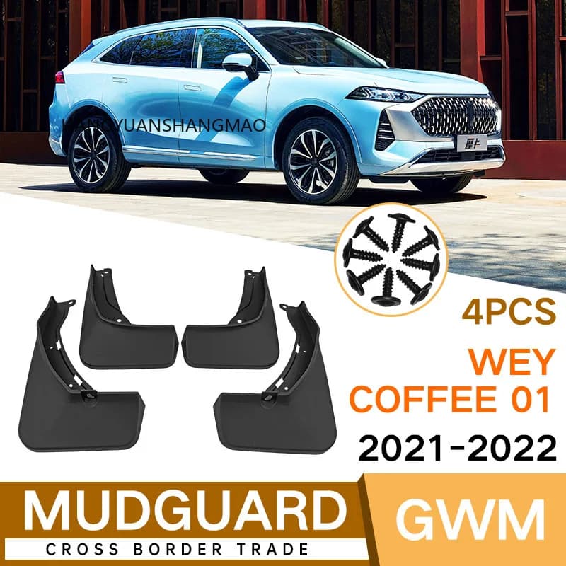 For Great Wall Wey Coffee 01 2021-2022 Mudguards for Fender Flaps 4 Piece Black Automotive Exterior Parts Upgrade for Protection