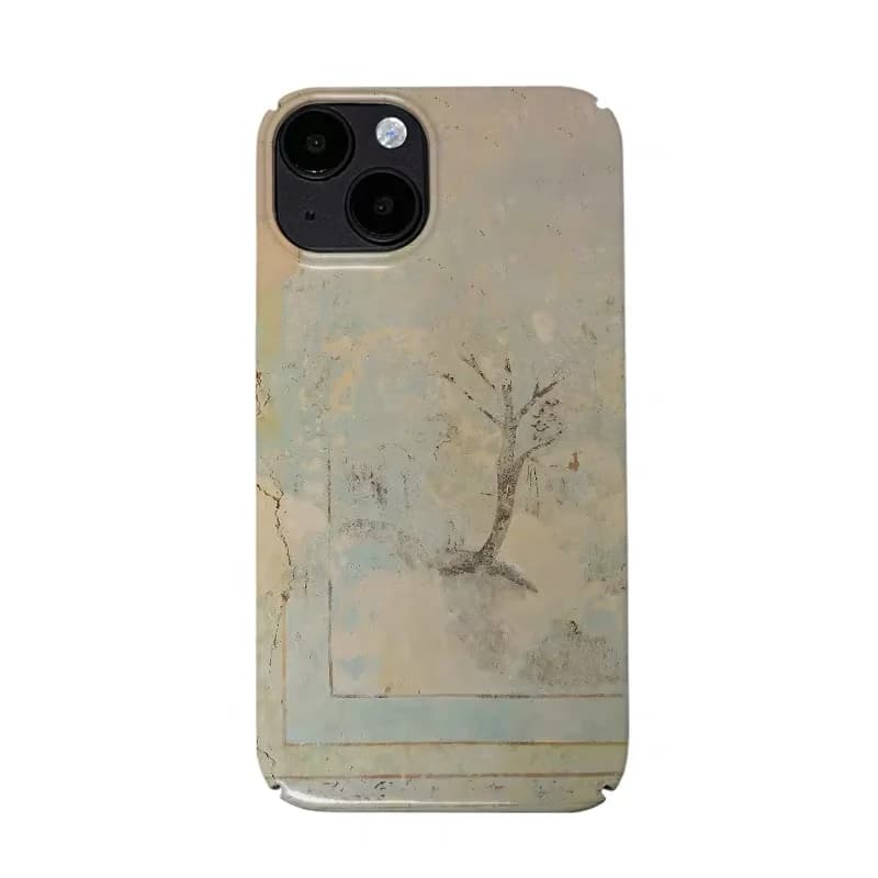 Light Yellow Blue Tree Art Graffiti Phone Case for IPHONE 17 Air 16E 15 PROMAX 14 16Plus 13 12 MINI 11 XR XS Acrylic Phone Cover