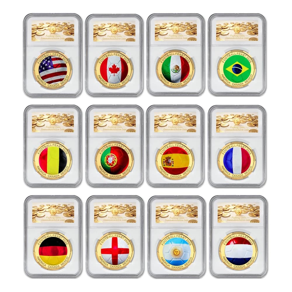 2026 World Football Feast 12 National Teams 3D Gold Commemorative Coins US Canada Mexico Collectible Souvenir Gifts for Fans