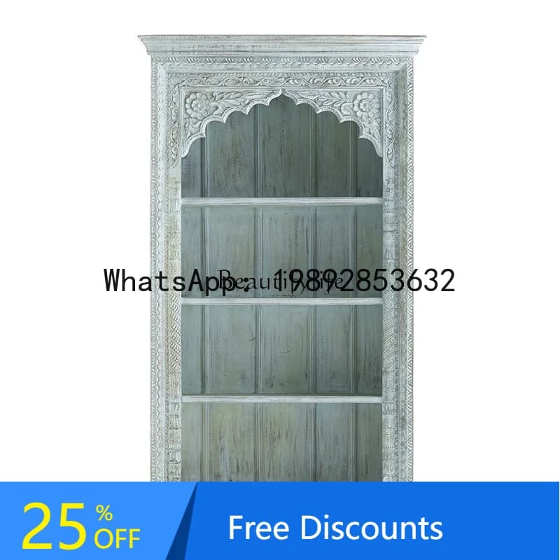 HH2 05-*American country old solid wood carving flower retro multi-layer display bookcase shelf