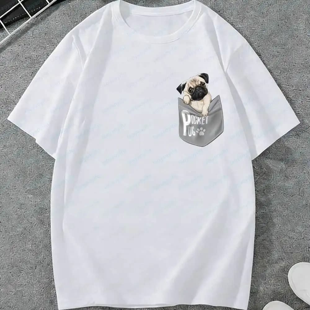 Pocket Pug Dog T-Shirt Men Cute Print Graphic Tees Casual Short Sleeve Cotton Tops Funny Pet Lover Gift Shirts Graphic T Shirts
