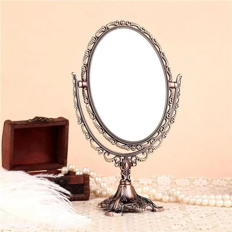 French Retro Copper Oval Vanity Mirror Desktop Vanity Mirror Double-sided High Definition Medium Mirrors Home Decoration Espejo