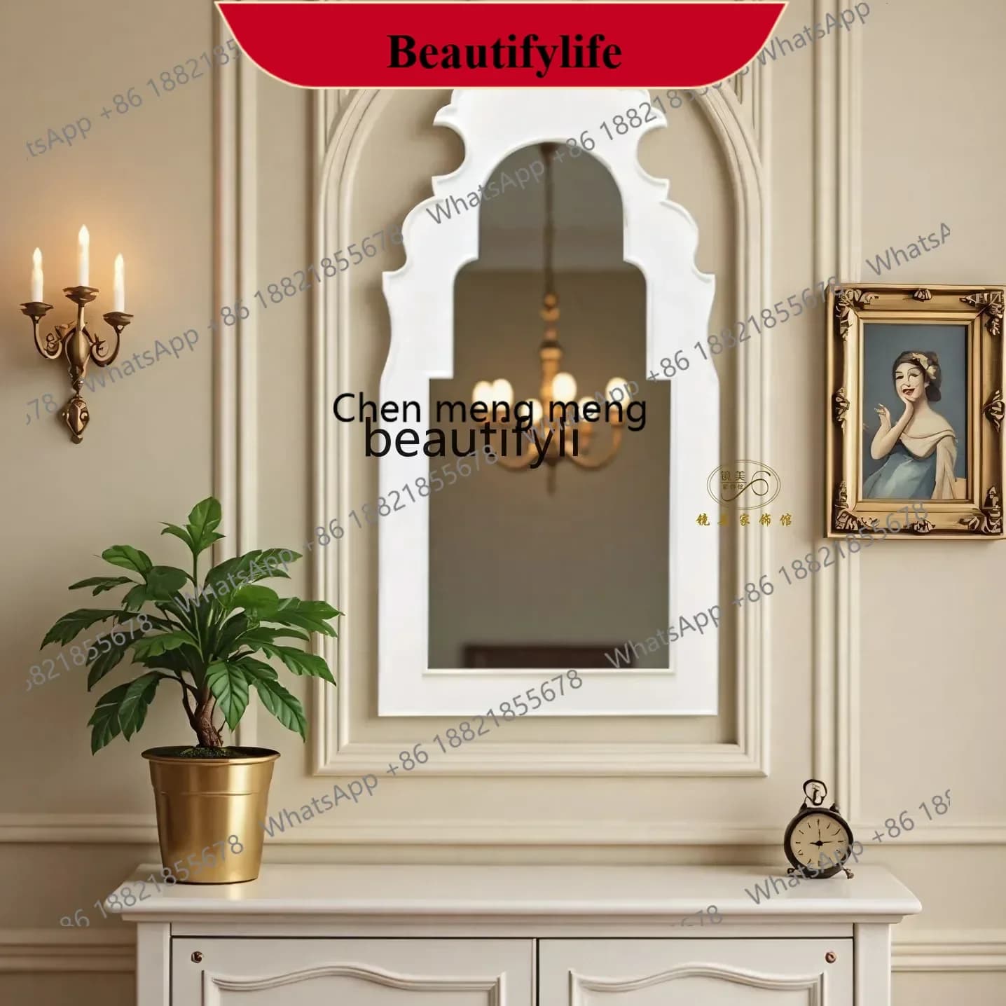D178   European washstand bathroom mirror wall-mounted French retro decorative mirror wall-mounted bathroom mirror