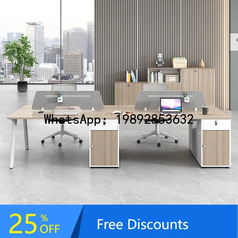 B1 Office Desk and Chair Set for 4-6 People, Simple Modern Computer Desk with Screen, Employee Card Seat