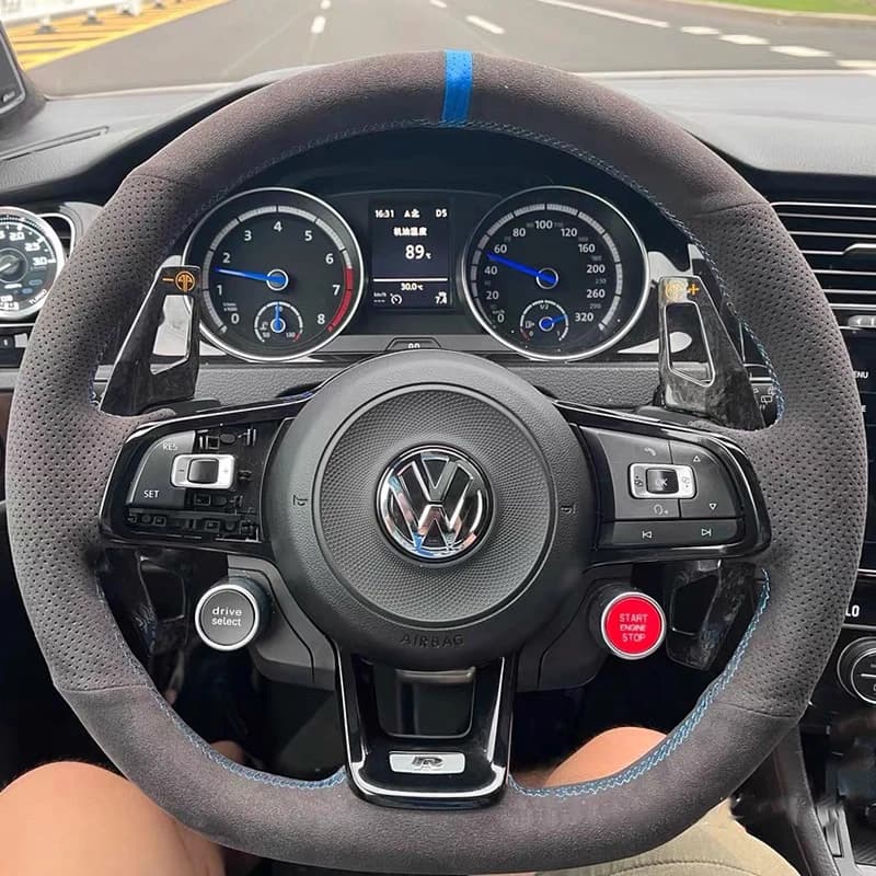 For Volkswagen VW Golf R MK7 Golf 7 GTI VW Polo GTI Scirocco 2015 2016 Manual Sewing Car Steering Wheel Car Accessories Suede