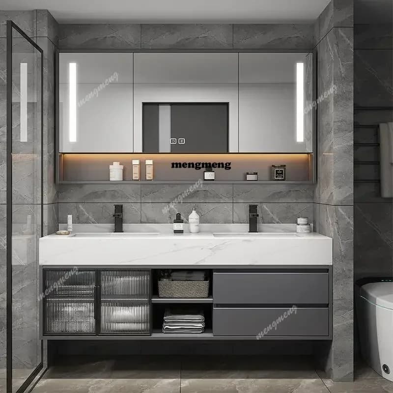 Slate double basin bathroom cabinet simple washbasin modern washbasin cabinet combination intelligent washbasin mirror cabinet