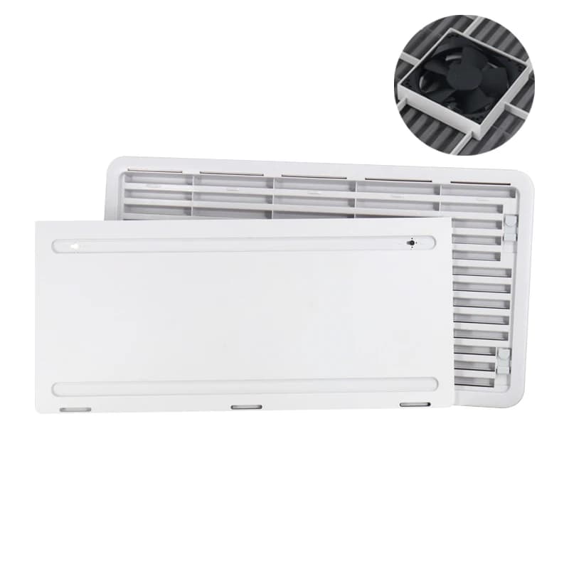 HEYRV RV Part 12V Caravan Side Vent Fan with Grille White Electric Dual-Row Cooling Fan for Enclosed Trailer Motorhome