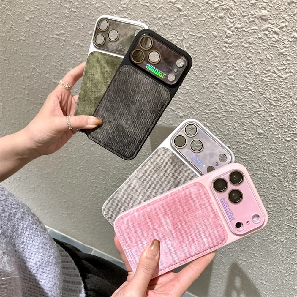 Ins Stylish Glass Water-Dyed Denim Jeans Fabric Phone Case for iPhone 17 Pro Max Cool Electroplated Cover for iPhone 16 15 14