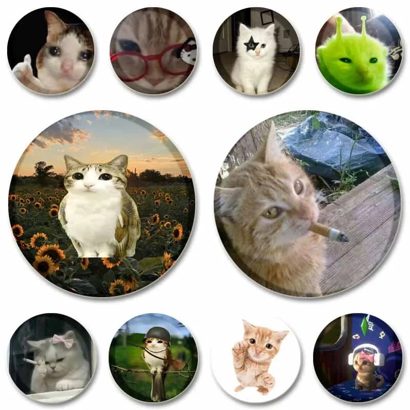Funny Pet Cat Series Brooches Cute Animal Lapel Pins Cartoon Round Badge on Backpack Accessories Jewelry Gifts for Friends Kids