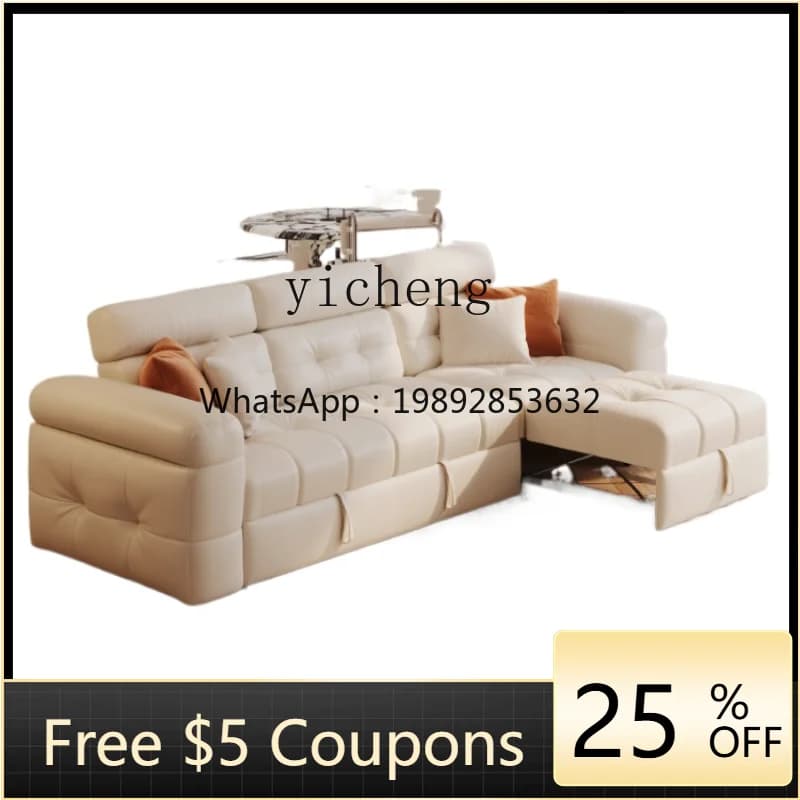 ZK Sofa Bed Dual-Use Living Room Straight Row Multifunctional Foldable Cream Wind Cat Scratching Cloth Retractable Function Sofa