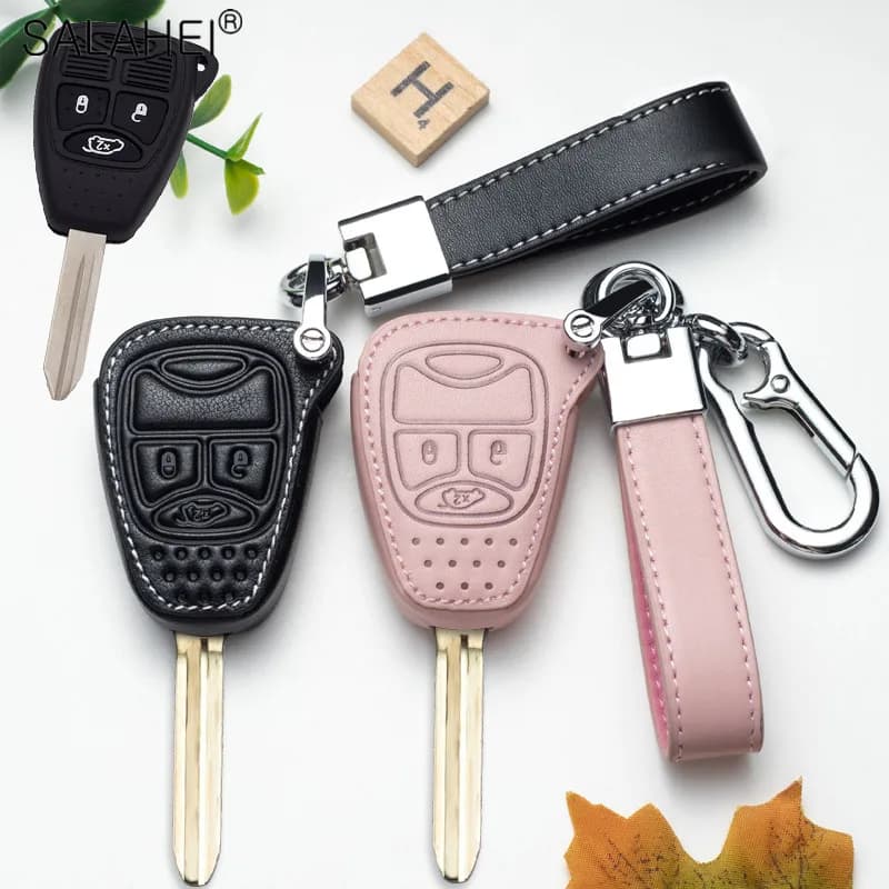 Leather Key Case For Jeep Wrangler Compass Patriot Liberty Chrysler 300 PT Dodge JCUV Caliber Nitro Keychain Cover Shell Bag