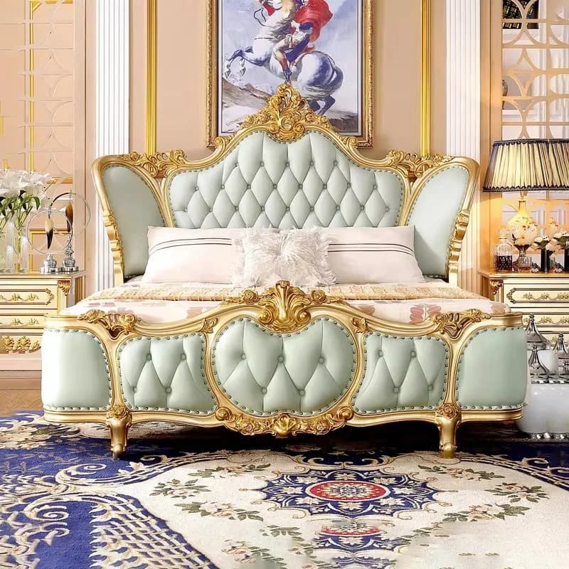 European King Size Double Bed Wood Luxury Pretty Villa Modern Bed Headboards Princess Cama Bedroom Set