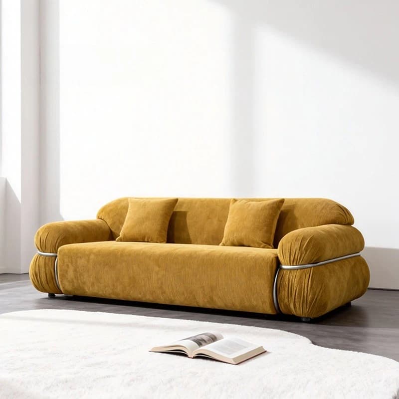 Italian medieval steel ring cream style sofa designer Nordic light luxury retro Japanese wabi-sabi chenille sofa
