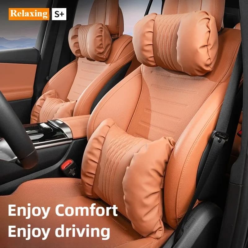 Soft Nappa Leather Car Headrest and Lumbar Support Cushion Car Interior Accessories Comfortable Car Neck Pillows Waist Pillows