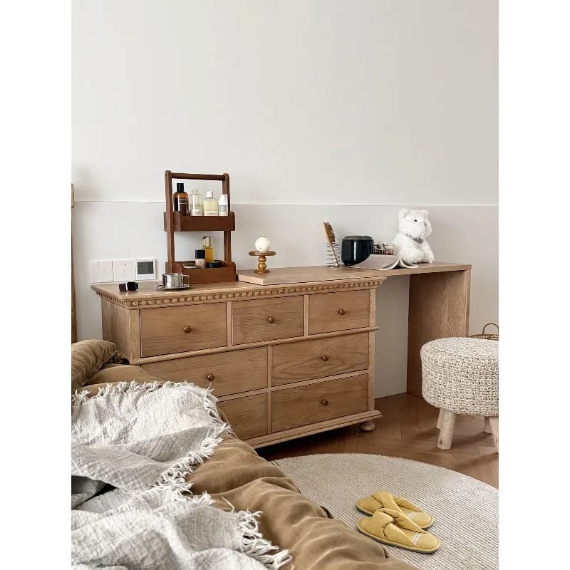 French log style solid wood dresser chest cabinet, integrated master bedroom end of bed corner end of bed storage cabinet side