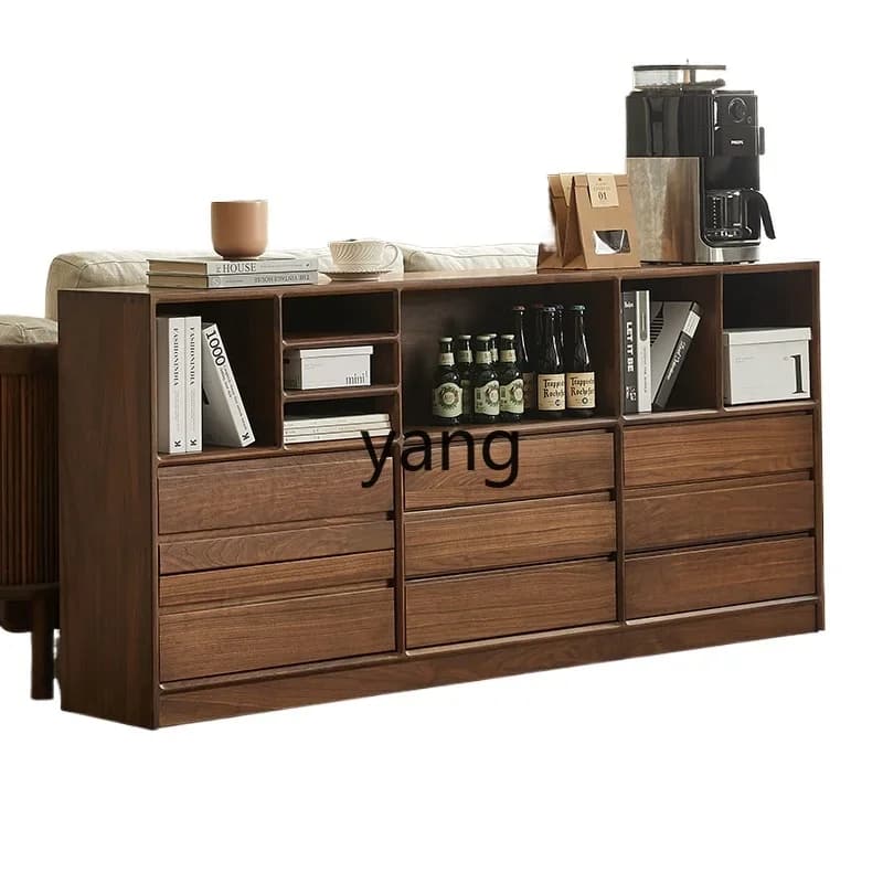 LTT solid wood bookcase TV cabinet living room storage floor locker bedroom cabinet against the wall