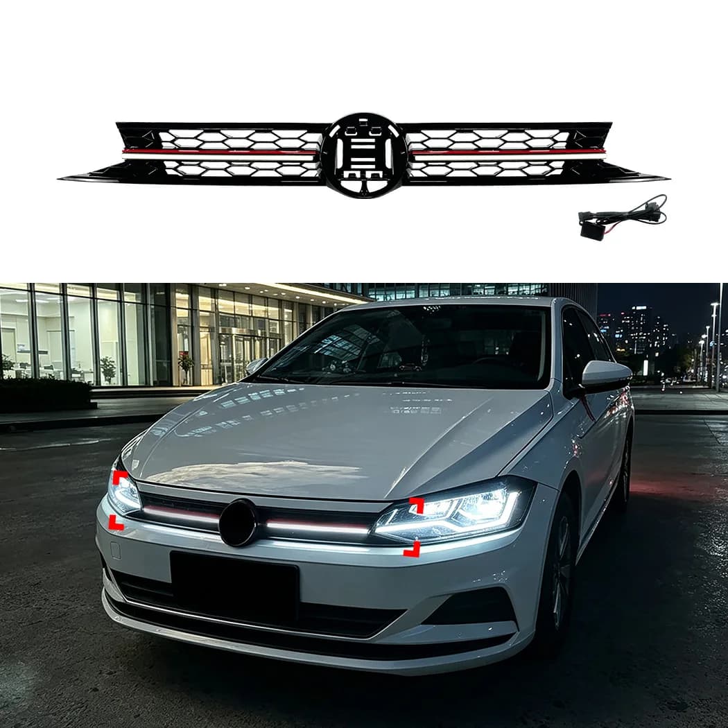FOR VW Polo MK6 LED Car Modification Parts GTI Style Honeycomb Mesh Front Air Intake Grille 2018 2019 2020 2021