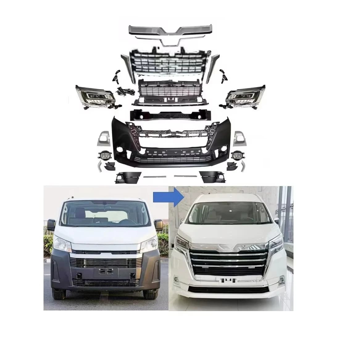 Mini Bus Body Kit for Toyota Hiace 2019+ Upgrade to GranAce Majesty Front Bumper With Grille Auto Lamps Fog Lights Headlights