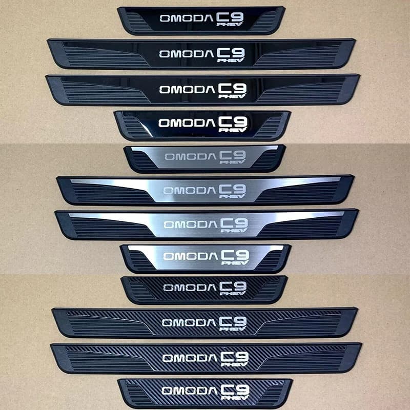 For OMODA C9 Car Door Sill Scuff Plate Welcome Pedal Pad Guard Stainless Steel Car Styling Self-adhesive Plastic Base 4pcs/set f
