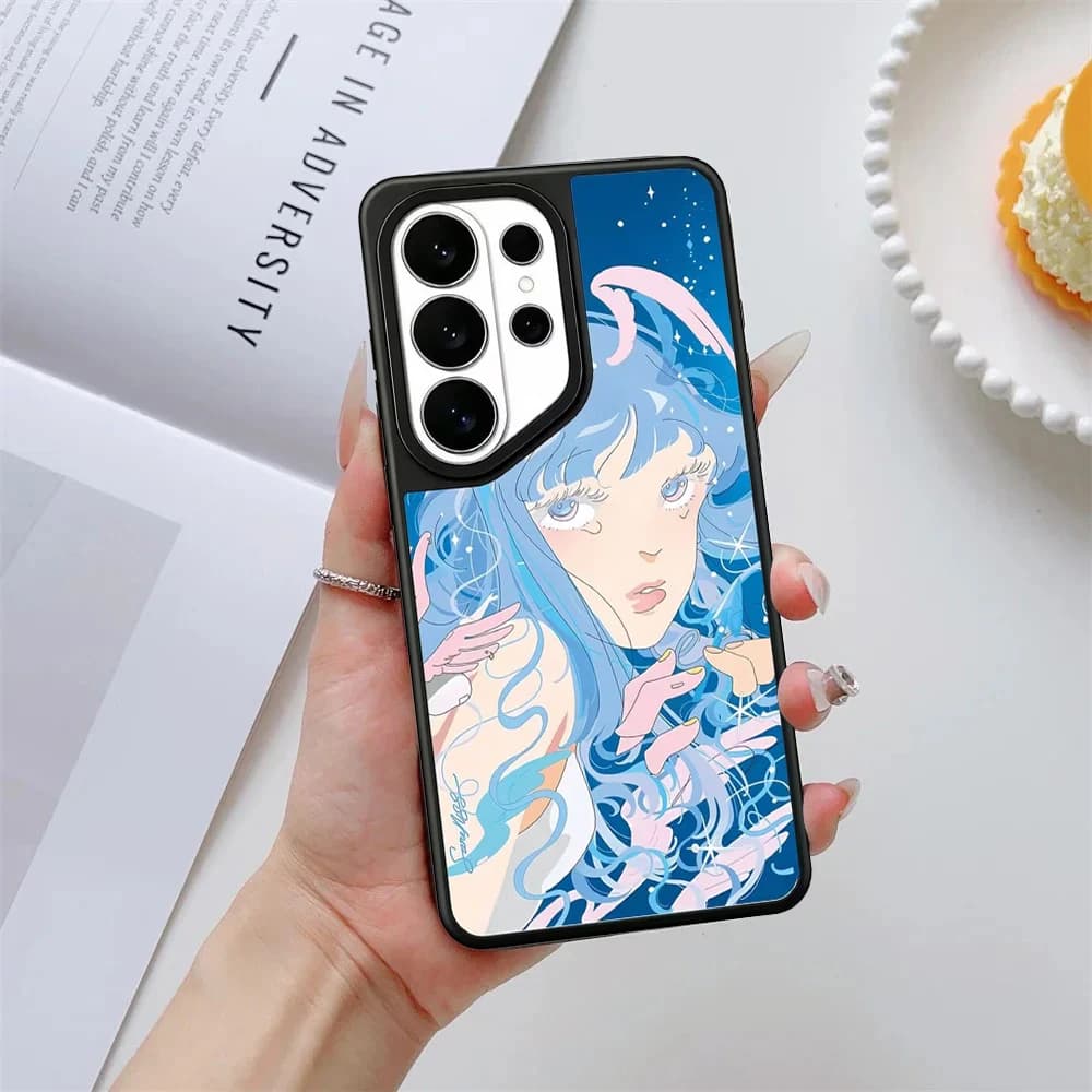 Creative Anime Girl Mirror Surface Magnetic Phone Cover for Samsung Galaxy S23 S24 S25 S26 Ultra S26+ Plus Case
