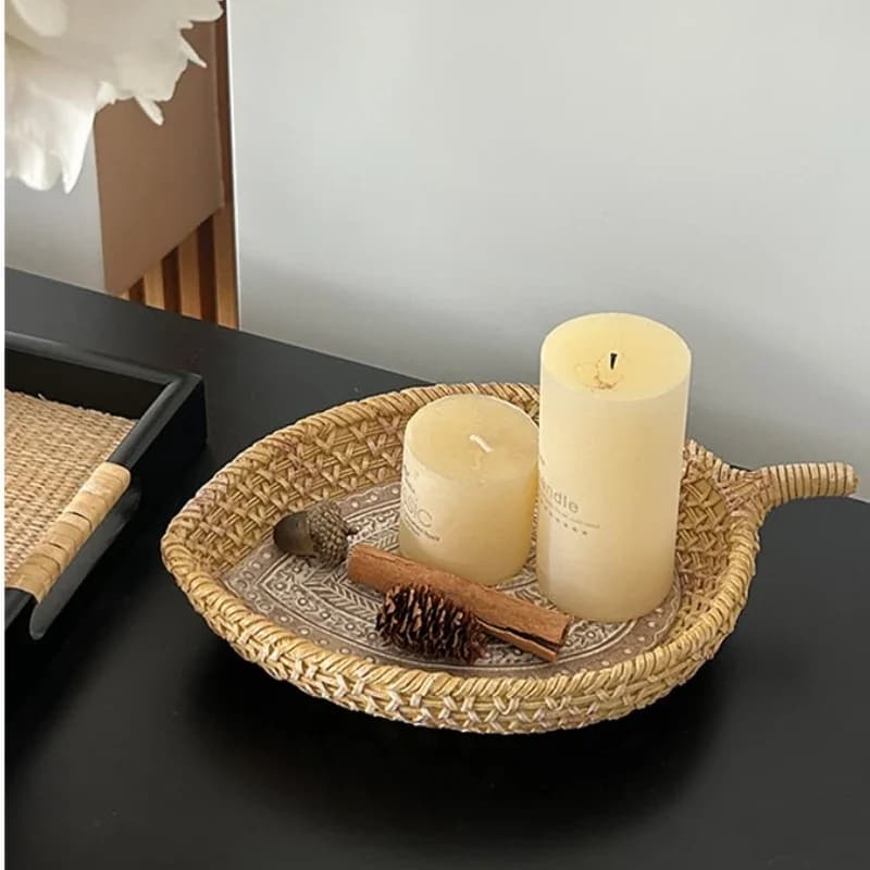 Retro Resin Woven Tray Leaf Tray Statue Storage Key Holder Candy Jewelry Earrings Tray Suitable for Entryway Home Decor