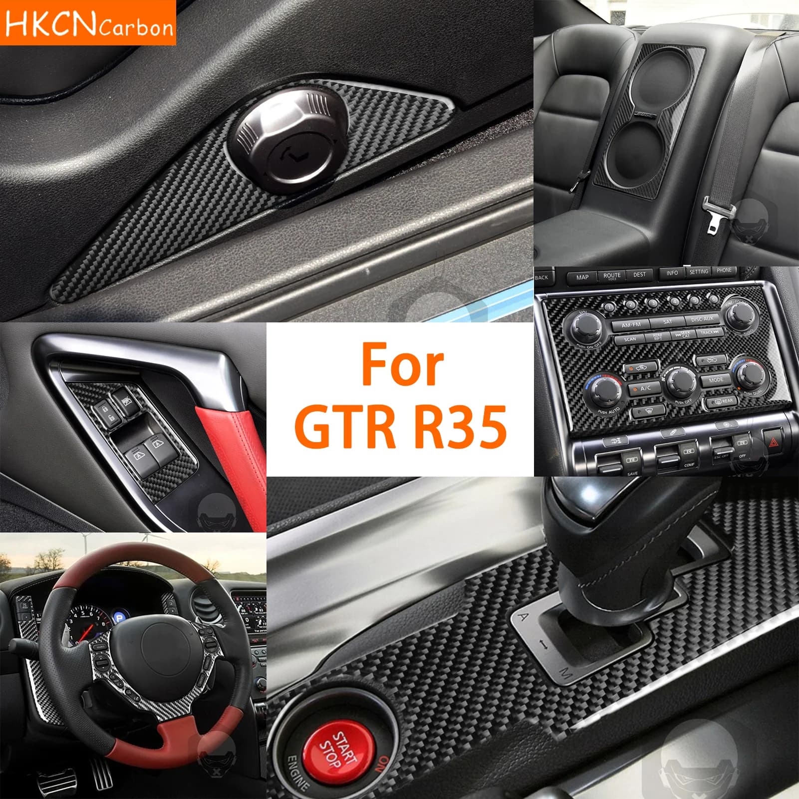 For Nissan GTR R35 2008—2020 Carbon Fiber Car Accessories Roof Light Trunk Navigation Cover Trim Sticker Interior Modification