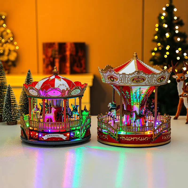 Christmas Carousel Ornament with Music Home Desktop Atmosphere Decoration Crafts Christmas Gifts