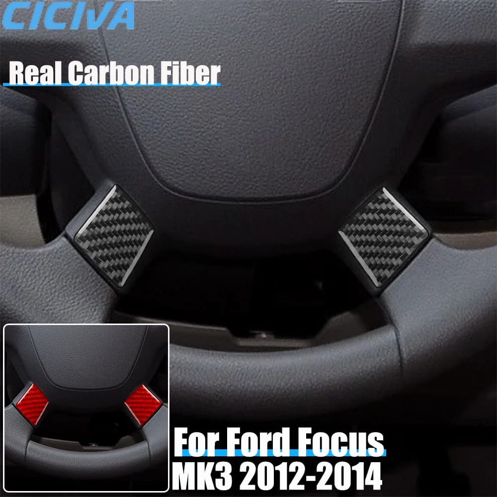 Real Carbon Fiber Car Accessories Steering Wheel Chin Decorative Cover Sticker Interior Trim For Ford Focus MK3 2012 2013 2014