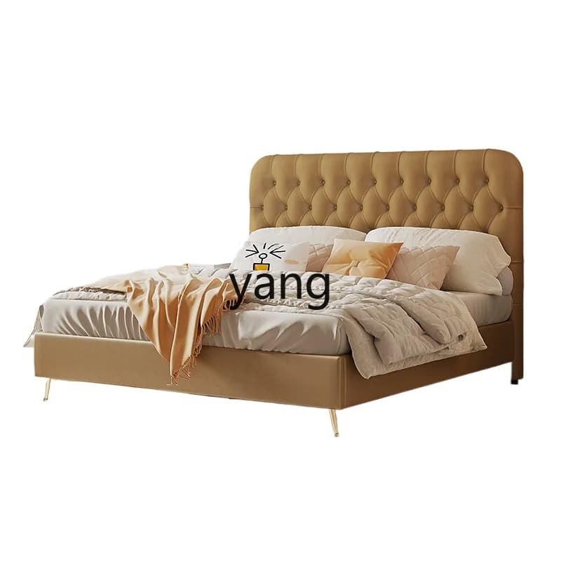 CX  cream wind pull button leather bed solid wood princess double bed 1m 8 children